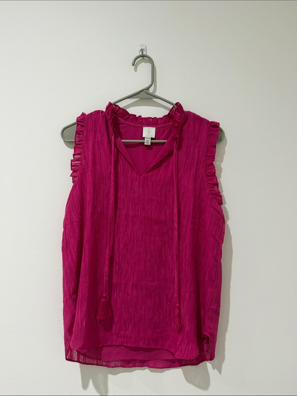 Joie Sleeveless Ruffle Tie-Neck Top - Bright Pink